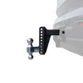 Tow trailer using 14K blackout hitch with dual-ball mount securely attached to car - BSDH0040